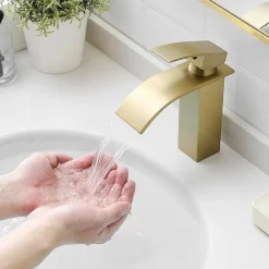 Saniverre Robinet mitigeur TIBRE bec cascade extra-plat or brossé -* Robinet Lavabo Et Vasque