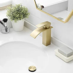 Saniverre Robinet mitigeur TIBRE bec cascade extra-plat or brossé -* Robinet Lavabo Et Vasque