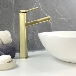 Kroos Robinet mitigeur vasque avec bec extractible Doré brossé - Graffias
