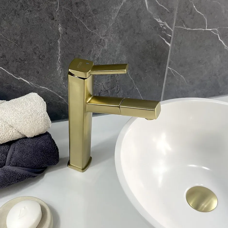 Kroos Robinet mitigeur vasque avec bec extractible Doré brossé - Graffias