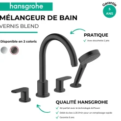 Hansgrohe Robinet mélangeur bain douche 4 trous Vernis Blend noir mat