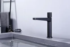 Bernstein Robinet pour lavabo vasque et évier design en laiton peu bruyant et économe en eau - H. 21,5cm - Noir (mat)* Robinet Lave-Mains