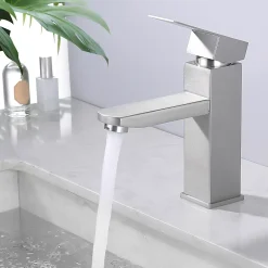 Homelody Robinet Salle Bain Carrée Mitigeur de lavabo Eau Froide Chaude Disponible Robinet Lavabo en Acier Inoxydable Mousseur Démontable* Robinet Lavabo Et Vasque