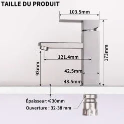 Homelody Robinet Salle Bain Carrée Mitigeur de lavabo Eau Froide Chaude Disponible Robinet Lavabo en Acier Inoxydable Mousseur Démontable* Robinet Lavabo Et Vasque