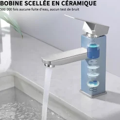 Homelody Robinet Salle Bain Carrée Mitigeur de lavabo Eau Froide Chaude Disponible Robinet Lavabo en Acier Inoxydable Mousseur Démontable* Robinet Lavabo Et Vasque
