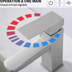Homelody Robinet Salle Bain Carrée Mitigeur de lavabo Eau Froide Chaude Disponible Robinet Lavabo en Acier Inoxydable Mousseur Démontable* Robinet Lavabo Et Vasque