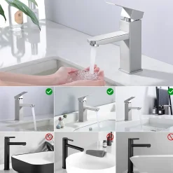 Homelody Robinet Salle Bain Carrée Mitigeur de lavabo Eau Froide Chaude Disponible Robinet Lavabo en Acier Inoxydable Mousseur Démontable* Robinet Lavabo Et Vasque