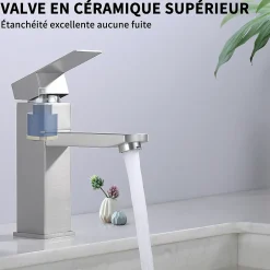 Homelody Robinet Salle Bain Carrée Mitigeur de lavabo Eau Froide Chaude Disponible Robinet Lavabo en Acier Inoxydable Mousseur Démontable* Robinet Lavabo Et Vasque
