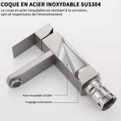 Homelody Robinet Salle Bain Carrée Mitigeur de lavabo Eau Froide Chaude Disponible Robinet Lavabo en Acier Inoxydable Mousseur Démontable* Robinet Lavabo Et Vasque