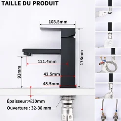 Homelody Robinet Salle Bain Noir Mitigeur Lavabo en Laiton Mitigeur Salle de Bain Contient des Tuyaux Chauds et Froids* Robinet Lavabo Et Vasque