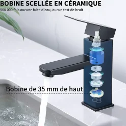 Homelody Robinet Salle Bain Noir Mitigeur Lavabo en Laiton Mitigeur Salle de Bain Contient des Tuyaux Chauds et Froids* Robinet Lavabo Et Vasque