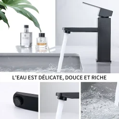 Homelody Robinet Salle Bain Noir Mitigeur Lavabo en Laiton Mitigeur Salle de Bain Contient des Tuyaux Chauds et Froids* Robinet Lavabo Et Vasque