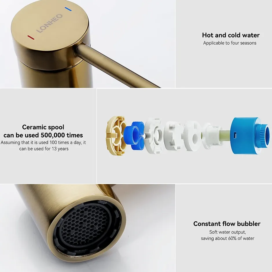 Lonheo Max Robinet Salle de Bain Bec Rotation à 360, Mitigeur lavabo Robinet lavabo, Froide/Chaude* Robinet Lavabo Et Vasque