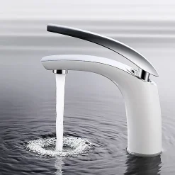 Homelody Robinet Salle de Bain Blanc Mitigeur de Lavabo En Laiton de Qualité Robinetterie pour Lavabo Hauteur sous Bec 125mm