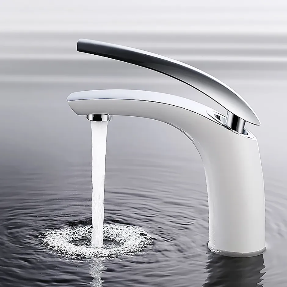 Homelody Robinet Salle de Bain Blanc Mitigeur de Lavabo En Laiton de Qualité Robinetterie pour Lavabo Hauteur sous Bec 125mm