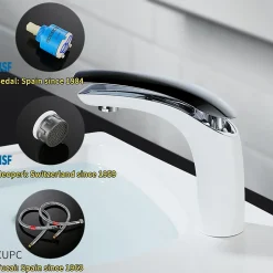 Homelody Robinet Salle de Bain Blanc Mitigeur de Lavabo En Laiton de Qualité Robinetterie pour Lavabo Hauteur sous Bec 125mm