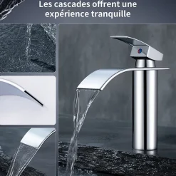 Homelody Robinet Salle de Bain Cascade Mitigeur de Lavabo Design Moderne pour Vasque Chromé en Inox* Robinet Lavabo Et Vasque