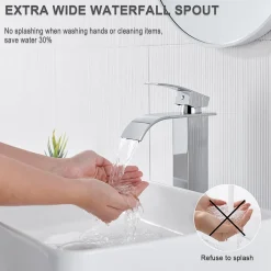 Auralum Max Robinet Salle de Bain Cascade Moderne, Mitigeur de Lavabo - Sortie Douce Sans Éclaboussures* Robinet Lavabo Et Vasque