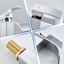 Auralum Max Robinet Salle de Bain Cascade Moderne, Mitigeur de Lavabo - Sortie Douce Sans Éclaboussures* Robinet Lavabo Et Vasque