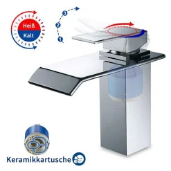 Homelody Robinet Salle de Bain Cascade Robinet de Lavabo en Laiton Mitigeur de Salle de Bain Chromé Forme Carré* Robinet Lavabo Et Vasque
