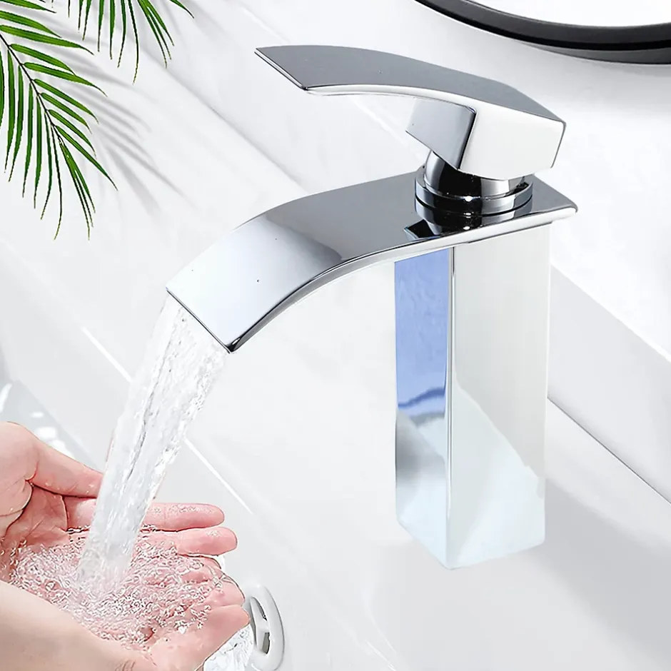 Homelody Robinet Salle de Bain Cascade Mitigeur de Lavabo en Laiton Robinet à Deux Voies Chromé* Robinet Lavabo Et Vasque