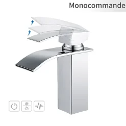 Homelody Robinet Salle de Bain Cascade Mitigeur de Lavabo en Laiton Robinet à Deux Voies Chromé* Robinet Lavabo Et Vasque