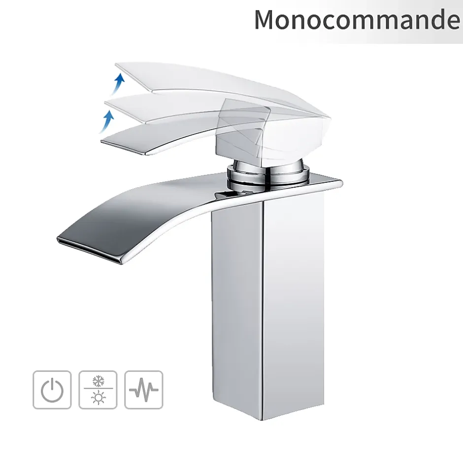 Homelody Robinet Salle de Bain Cascade Mitigeur de Lavabo en Laiton Robinet à Deux Voies Chromé* Robinet Lavabo Et Vasque