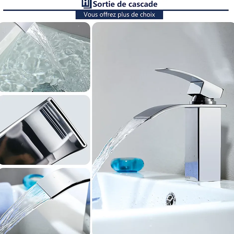 Homelody Robinet Salle de Bain Cascade Mitigeur de Lavabo en Laiton Robinet à Deux Voies Chromé* Robinet Lavabo Et Vasque