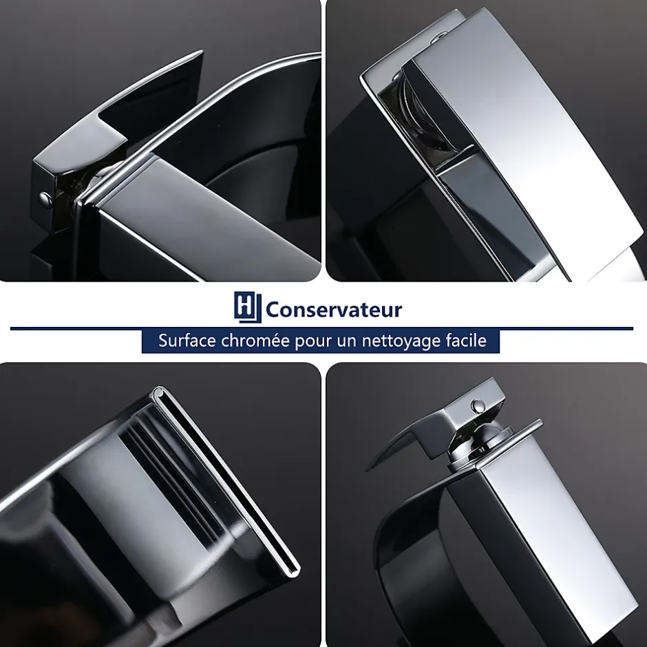 Homelody Robinet Salle de Bain Cascade Mitigeur de Lavabo en Laiton Robinet à Deux Voies Chromé* Robinet Lavabo Et Vasque