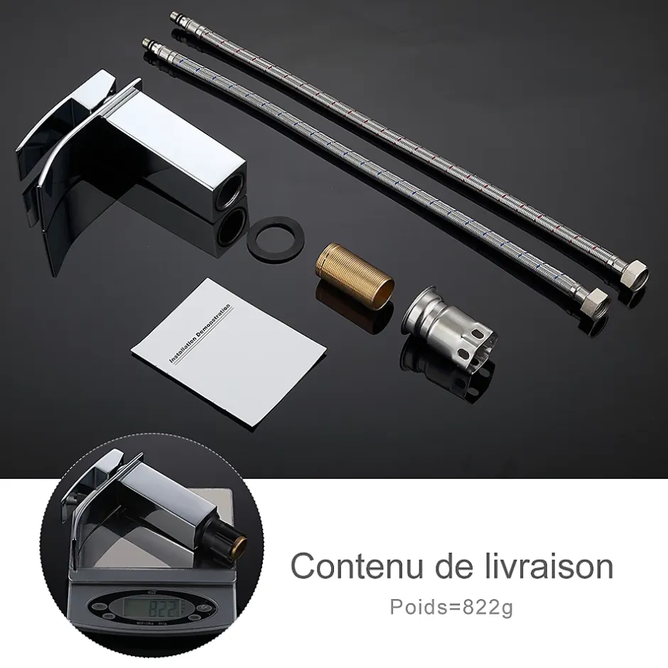 Homelody Robinet Salle de Bain Cascade Mitigeur de Lavabo en Laiton Robinet à Deux Voies Chromé* Robinet Lavabo Et Vasque