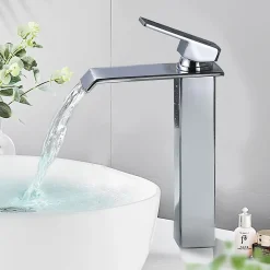 Homelody Robinet Salle de Bain Cascade Mitigeur de Lavabo Haut Robinetterie pour Vasque Chromé Design Moderne