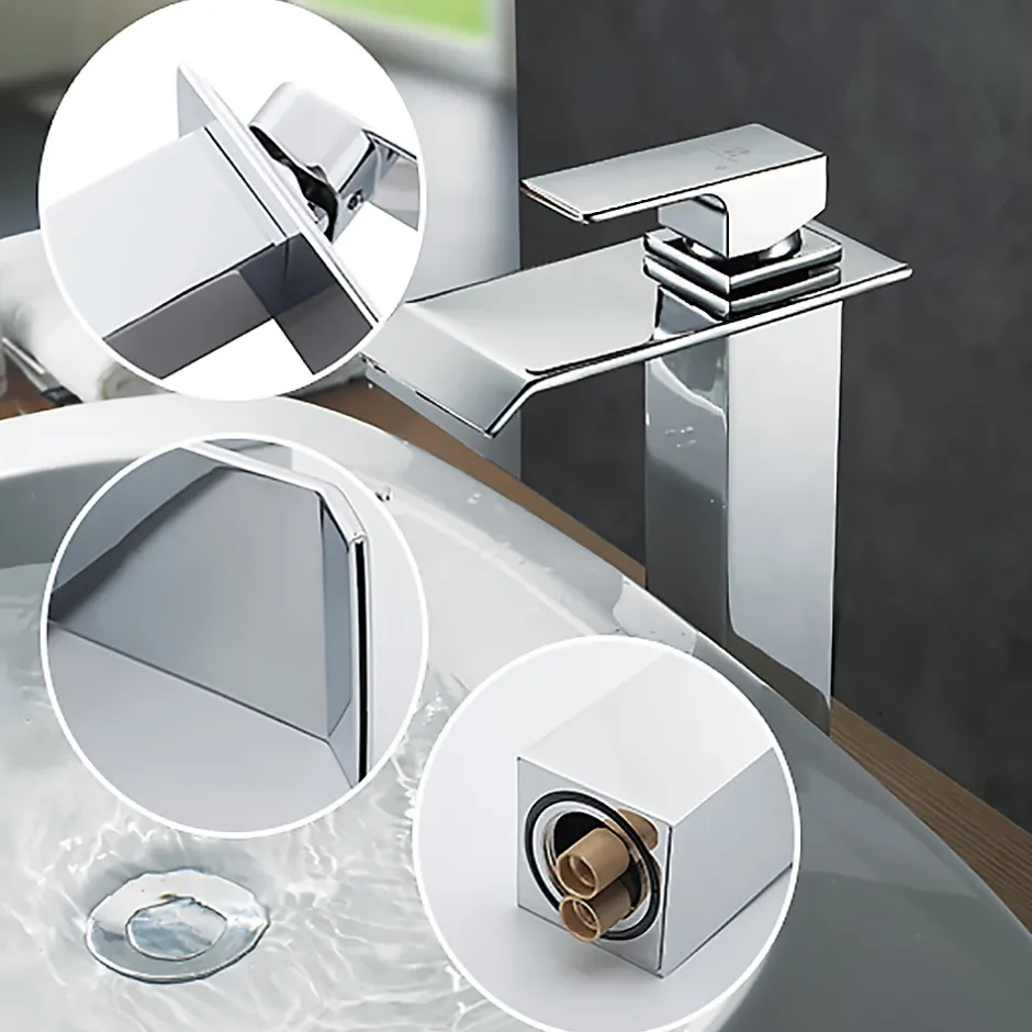 Homelody Robinet Salle de Bain Cascade Mitigeur de Lavabo Haut Robinetterie pour Vasque Chromé Design Moderne
