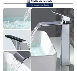 Homelody Robinet Salle de Bain Cascade Mitigeur de Lavabo Haut Robinetterie pour Vasque Chromé Design Moderne