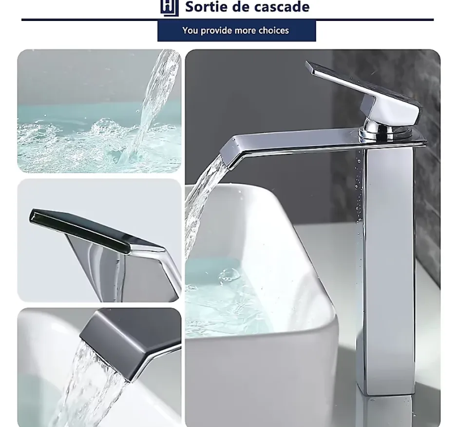 Homelody Robinet Salle de Bain Cascade Mitigeur de Lavabo Haut Robinetterie pour Vasque Chromé Design Moderne