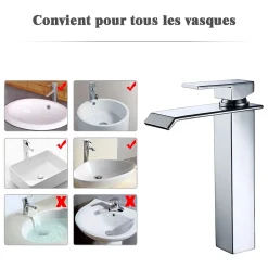 Homelody Robinet Salle de Bain Cascade Mitigeur de Lavabo Haut Robinetterie pour Vasque Chromé Design Moderne