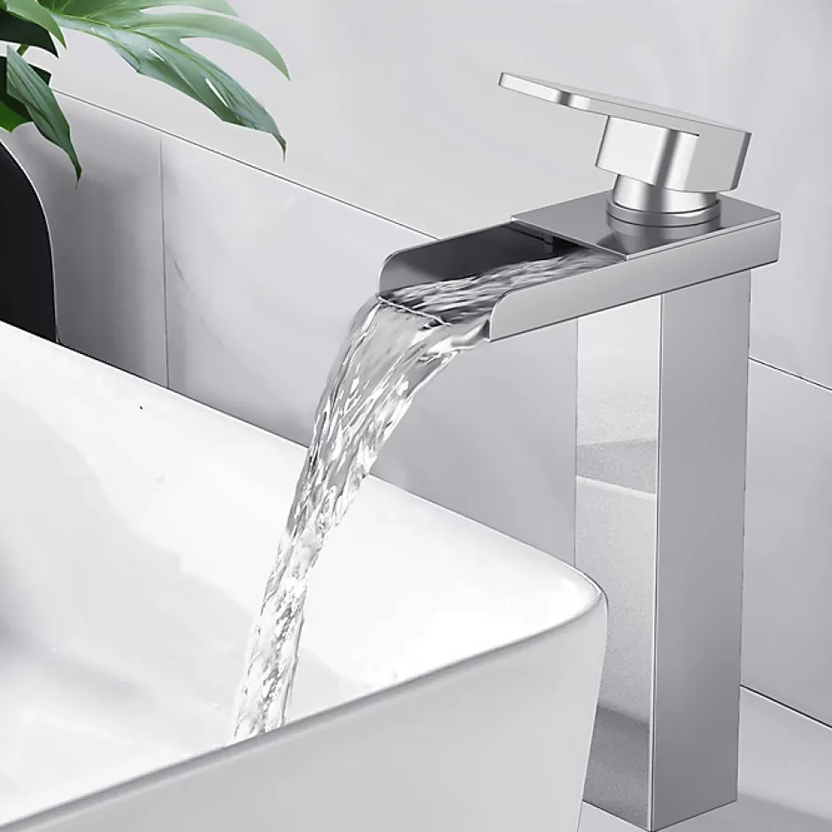 Homelody Robinet Salle de Bain Cascade Haut Mitigeur pour Vasque Chromé Robinet Design Moderne Corps en Acier Inox