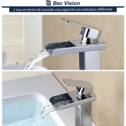 Homelody Robinet Salle de Bain Cascade Haut Mitigeur pour Vasque Chromé Robinet Design Moderne Corps en Acier Inox