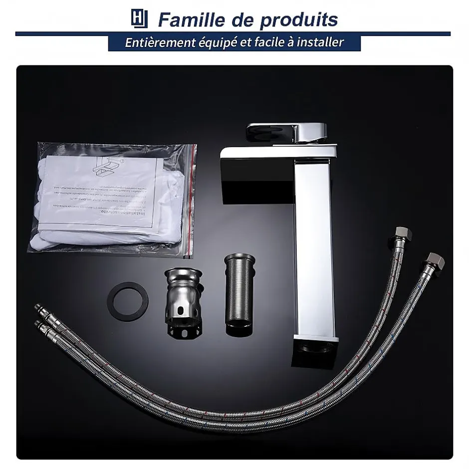 Homelody Robinet Salle de Bain Cascade Haut Mitigeur pour Vasque Chromé Robinet Design Moderne Corps en Acier Inox