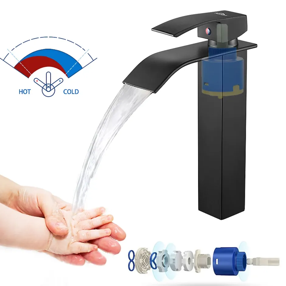 Auralum Max Robinet Salle de Bain Cascade Moderne, Mitigeur de Lavabo - Sortie Douce Sans Éclaboussures