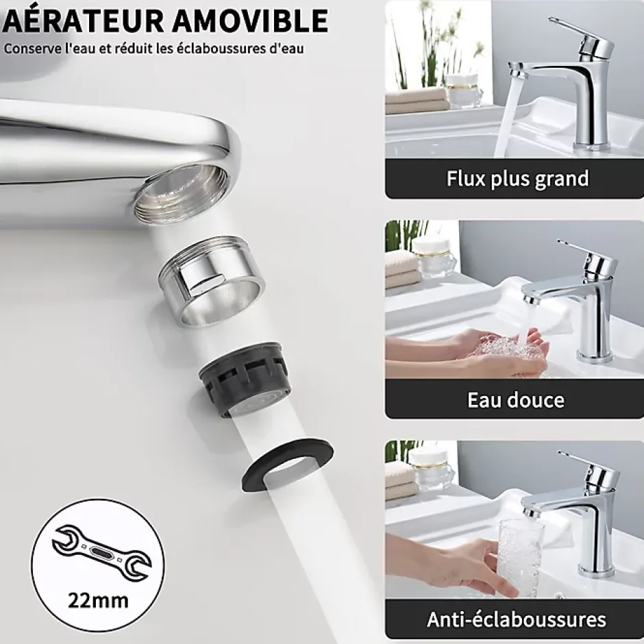Homelody Robinet Salle de Bain Chromé Mitigeur de Lavabo à Deux Voies pour Salle de Bain Robinet Lavabo en Acier Inox