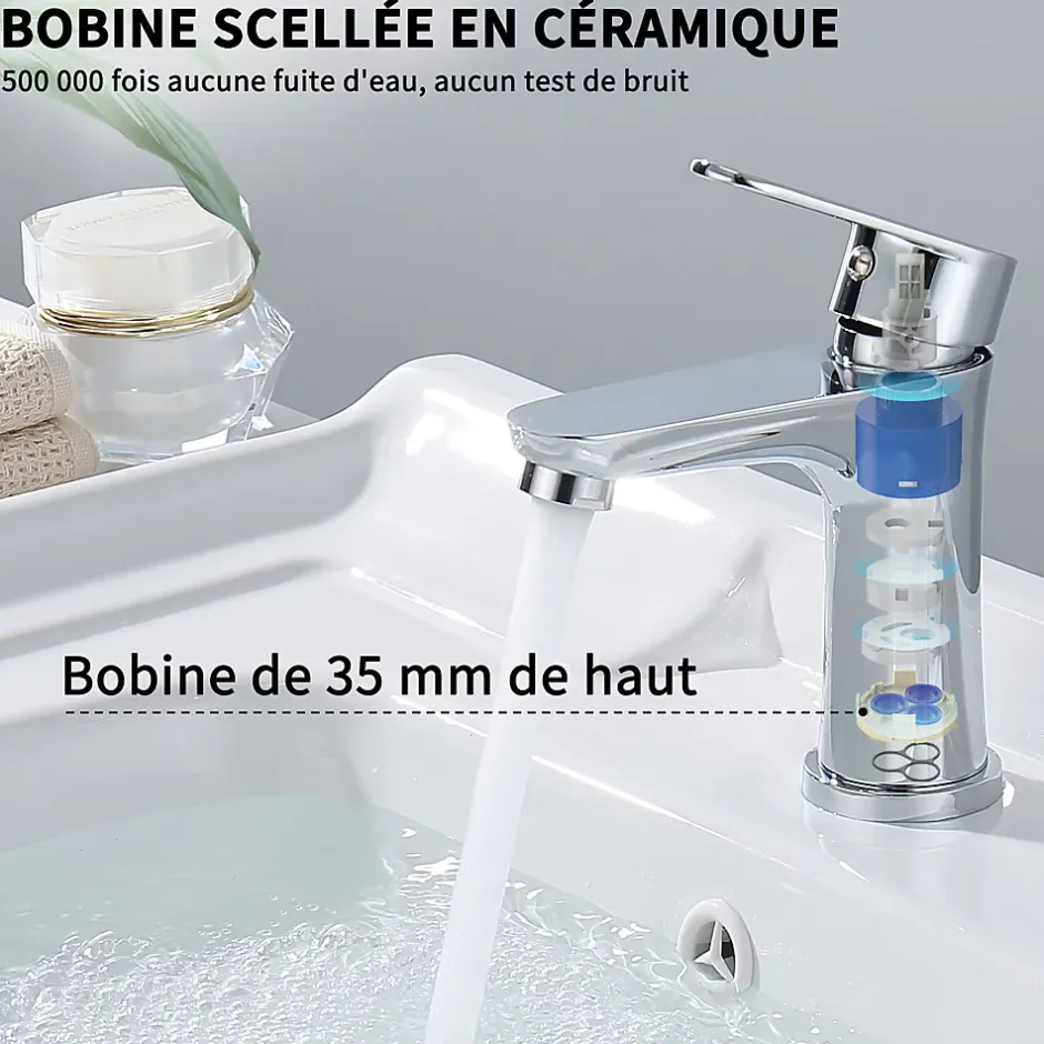 Homelody Robinet Salle de Bain Chromé Mitigeur de Lavabo à Deux Voies pour Salle de Bain Robinet Lavabo en Acier Inox