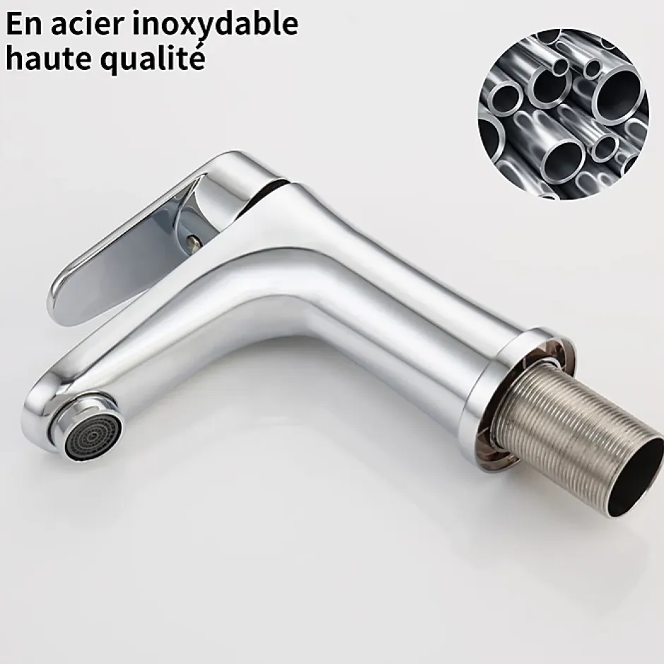Homelody Robinet Salle de Bain Chromé Mitigeur de Lavabo à Deux Voies pour Salle de Bain Robinet Lavabo en Acier Inox