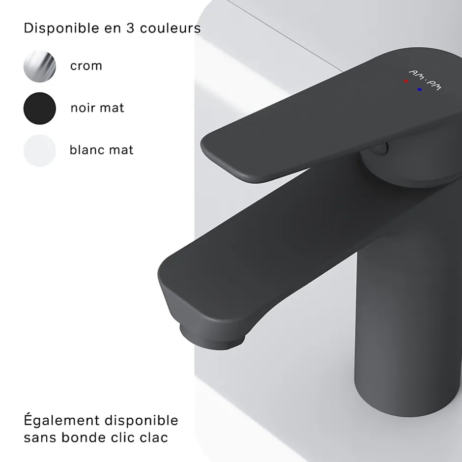 Am.Pm Europe Robinet Salle de Bain Mitigeur lavabo avec bonde clic clac, Noir, taille S, FTA82122 AM.PM