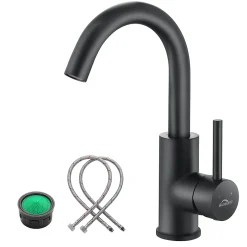 Auralum Max Robinet Salle de Bain Mitigeur lavabo, Noir , Robinet lavabo en Laiton , Froide/Chaude