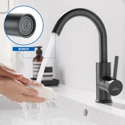 Auralum Max Robinet Salle de Bain Mitigeur lavabo, Noir , Robinet lavabo en Laiton , Froide/Chaude