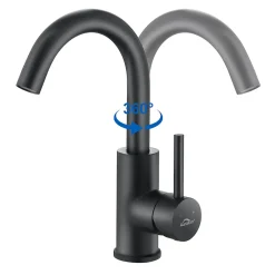 Auralum Max Robinet Salle de Bain Mitigeur lavabo, Noir , Robinet lavabo en Laiton , Froide/Chaude
