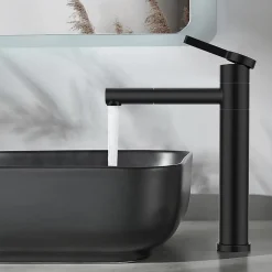 Homelody Robinet Salle de Bain Noir Mitigeur pour Vasque Haut Bec Pivotant Robinetterie de Lavabo en Acier Inox Design Moderne* Robinet Lavabo Et Vasque