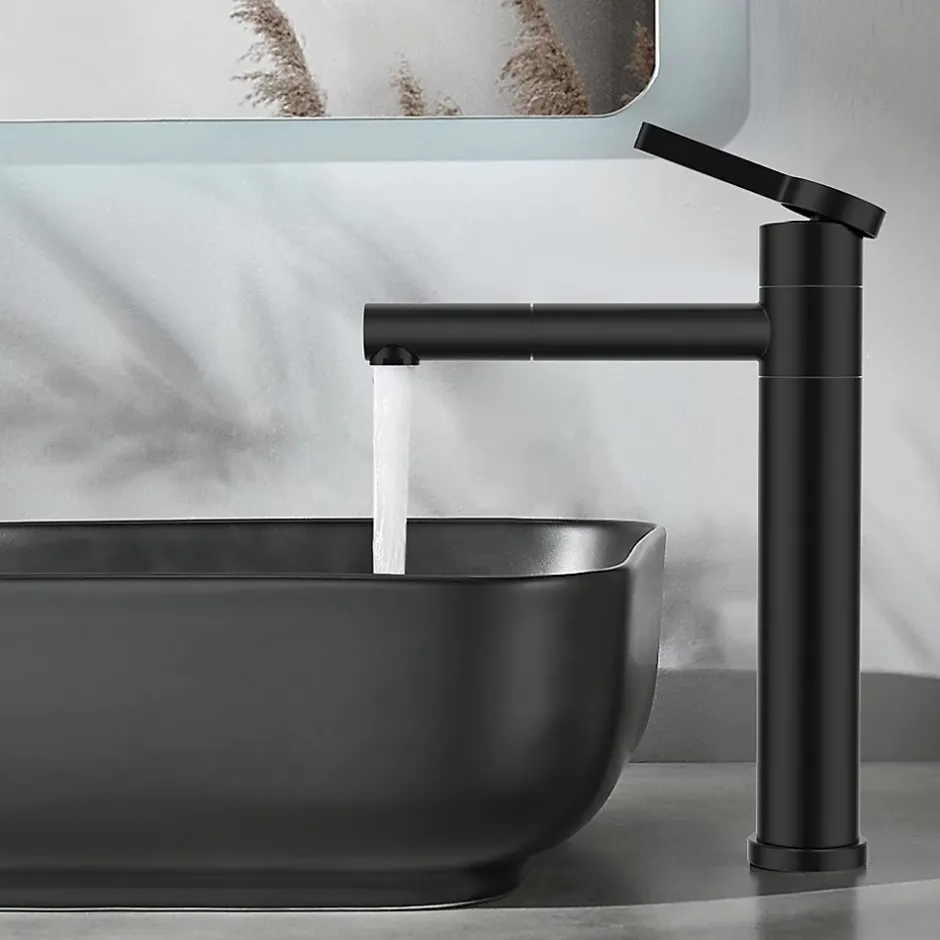 Homelody Robinet Salle de Bain Noir Mitigeur pour Vasque Haut Bec Pivotant Robinetterie de Lavabo en Acier Inox Design Moderne* Robinet Lavabo Et Vasque