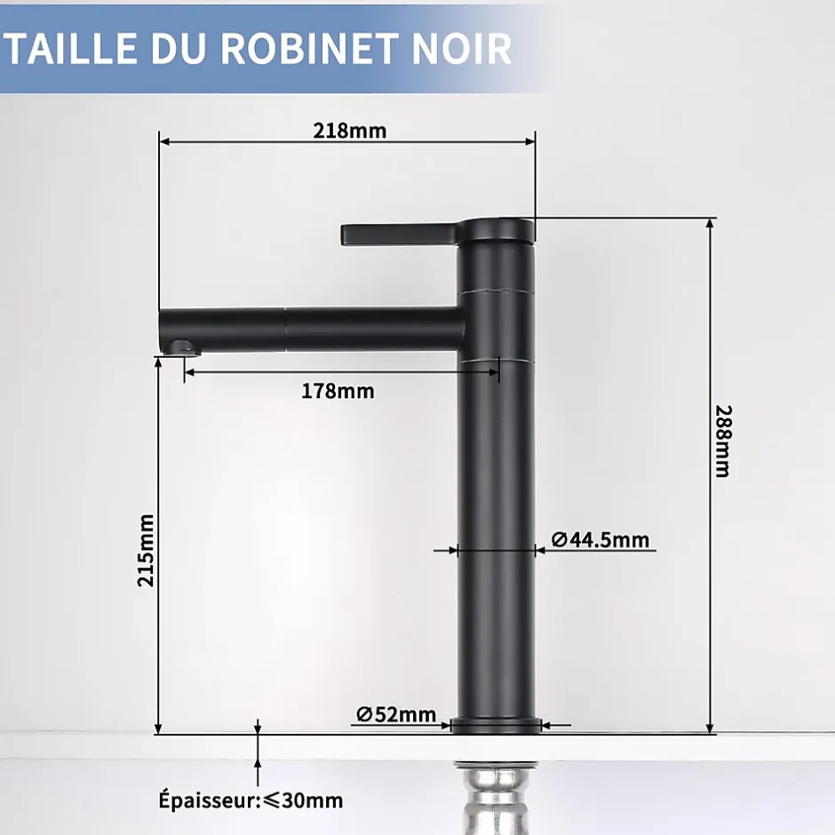 Homelody Robinet Salle de Bain Noir Mitigeur pour Vasque Haut Bec Pivotant Robinetterie de Lavabo en Acier Inox Design Moderne* Robinet Lavabo Et Vasque