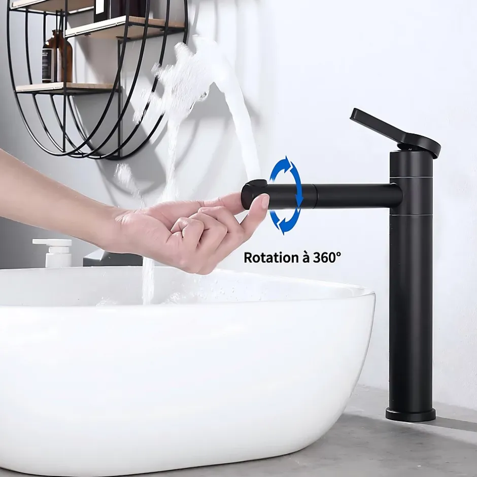 Homelody Robinet Salle de Bain Noir Mitigeur pour Vasque Haut Bec Pivotant Robinetterie de Lavabo en Acier Inox Design Moderne* Robinet Lavabo Et Vasque